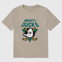 Футболка оверсайз мужская Анахайм Дакс, Mighty Ducks, цвет: миндальный