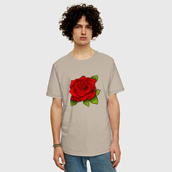 Футболка оверсайз мужская Красная роза Рисунок, цвет: миндальный — фото 2