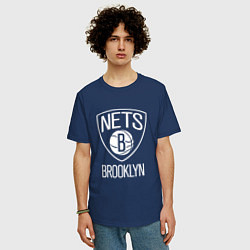 Футболка оверсайз мужская Бруклин Нетс логотип, цвет: тёмно-синий — фото 2