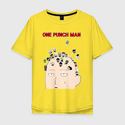 Футболка оверсайз мужская Все персонажи One Punch-Man на голове Сайтамы, цвет: желтый