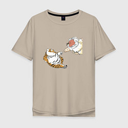 Футболка оверсайз мужская Сотворение тигрёнка - пародия на Микеланджело, цвет: миндальный