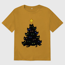 Футболка оверсайз мужская НовоКОТняя елка, цвет: горчичный