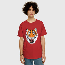 Футболка оверсайз мужская Свирепый тигр стиль low poly, цвет: красный — фото 2