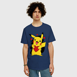 Футболка оверсайз мужская ПИКАЧУ И СЕРДЕЧКО POKENON PIKACHU LOVE, цвет: тёмно-синий — фото 2