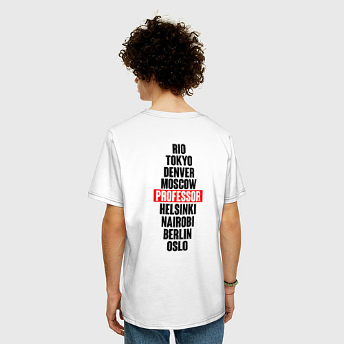 Мужская футболка оверсайз БУМАЖНЫЙ ДОМ, ГЕРОИ СЕРИАЛА НА СПИНЕ / Белый – фото 4