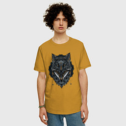 Футболка оверсайз мужская ЭТНИЧЕСКАЯ ЛИСА, АБСТРАКЦИЯ, цвет: горчичный — фото 2