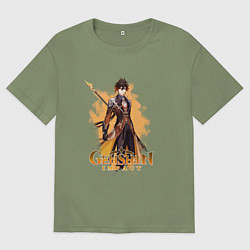Футболка оверсайз мужская Чжун Ли Zhongli Genshin Impact, цвет: авокадо