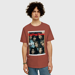 Футболка оверсайз мужская BTS БТС на обложке журнала, цвет: кирпичный — фото 2