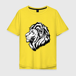 Футболка оверсайз мужская Лев в наушниках, цвет: желтый