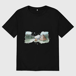 Футболка оверсайз мужская Поход в горы, цвет: черный