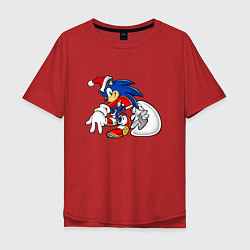 Футболка оверсайз мужская Santa Claus Sonic the Hedgehog, цвет: красный