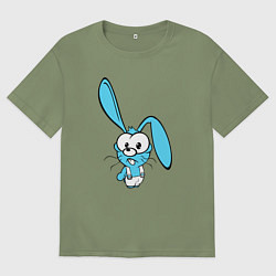Футболка оверсайз мужская Заяц пучеглазый голубенький, цвет: авокадо