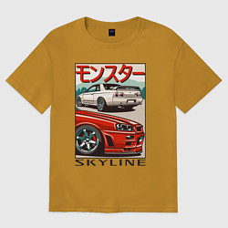 Футболка оверсайз мужская Nissan Skyline Ниссан Скайлайн, цвет: горчичный
