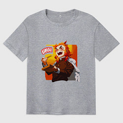 Футболка оверсайз мужская Вкусно говорит Ренгоку , Клинок рассекающий демоно, цвет: меланж