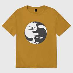 Футболка оверсайз мужская Коты инь янь 01, цвет: горчичный