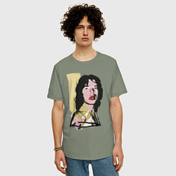 Футболка оверсайз мужская Andy Warhol - Mick Jagger pop art, цвет: авокадо — фото 2