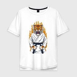 Футболка оверсайз мужская Тигр каратист, цвет: белый