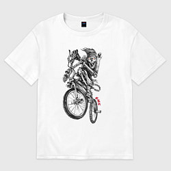 Футболка оверсайз мужская Skeleton on a cool bike, цвет: белый