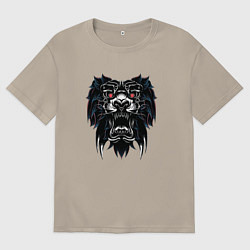 Футболка оверсайз мужская Черный лев голова, цвет: миндальный