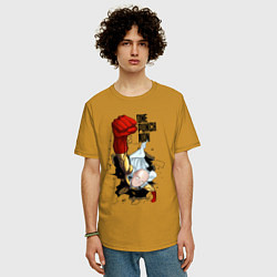 Футболка оверсайз мужская Saitama One Punch, цвет: горчичный — фото 2