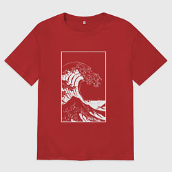 Футболка оверсайз мужская Japan waves Японская волна, цвет: красный