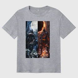 Футболка оверсайз мужская Dark Souls x Bloodborne Дарк Соулс, цвет: меланж