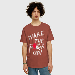 Футболка оверсайз мужская WAKE THE F*CK UP! CYBERPUNK КИБЕРПАНК, цвет: кирпичный — фото 2