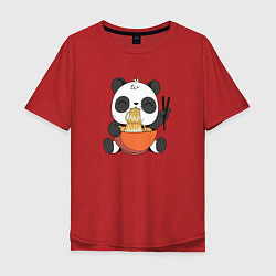 Футболка оверсайз мужская Cute Panda Eating Ramen, цвет: красный