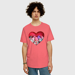 Футболка оверсайз мужская Гномы в сердечке, цвет: коралловый — фото 2