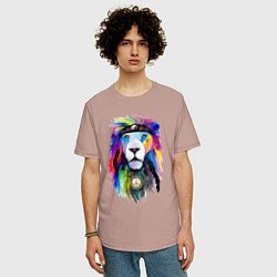 Футболка оверсайз мужская Color lion! Neon!, цвет: пыльно-розовый — фото 2