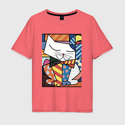 Футболка оверсайз мужская Ромеро Бритто Довольный кот, цвет: коралловый