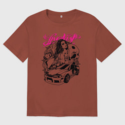 Мужская футболка оверсайз Девушка с тату и череп