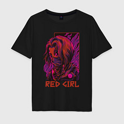 Футболка оверсайз мужская Красная девушка в маске, цвет: черный