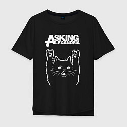 Футболка оверсайз мужская Asking Alexandria Рок кот, цвет: черный