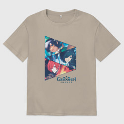 Футболка оверсайз мужская Венти, Кэйа, Дилюк, цвет: миндальный