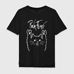 Футболка оверсайз мужская Pink Floyd Пинк флойд Рок кот, цвет: черный