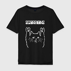Футболка оверсайз мужская Scorpions Скорпионс Рок кот, цвет: черный