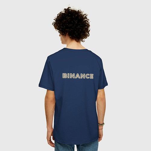 Мужская футболка оверсайз Бинанс с тигром в неоновом свечении / Тёмно-синий – фото 4