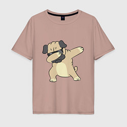 Футболка оверсайз мужская Дэббинг мопс в чёрных очках - Dabbing dog, цвет: пыльно-розовый