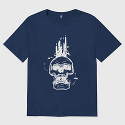 Футболка оверсайз мужская Череп космос белый, цвет: тёмно-синий