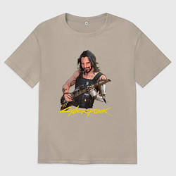 Футболка оверсайз мужская Джонни Cyberpunk2077 Johnny с гитарой, цвет: миндальный