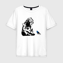 Футболка оверсайз мужская BANKSY girl with blue bird БЭНКСИ девочка с синей, цвет: белый