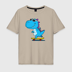 Мужская футболка оверсайз Динозавр скейтбордист