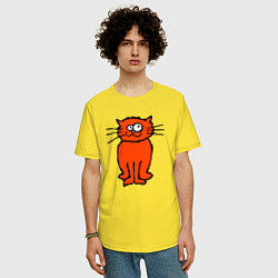 Футболка оверсайз мужская Забаный красный кот, цвет: желтый — фото 2