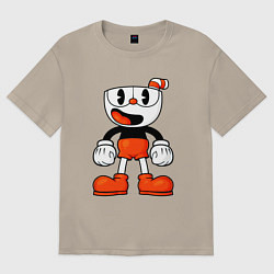 Футболка оверсайз мужская Cuphead красная чашечка, цвет: миндальный