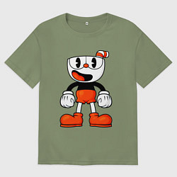 Футболка оверсайз мужская Cuphead красная чашечка, цвет: авокадо