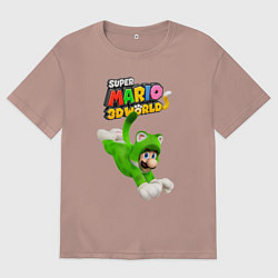 Футболка оверсайз мужская Luigi cat Super Mario 3D World Nintendo, цвет: пыльно-розовый