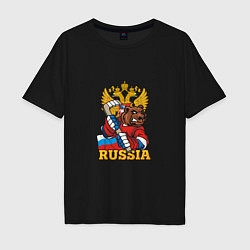 Футболка оверсайз мужская Хоккей - Russia, цвет: черный