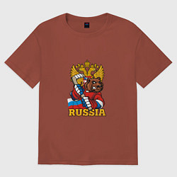 Футболка оверсайз мужская Хоккей - Russia, цвет: кирпичный