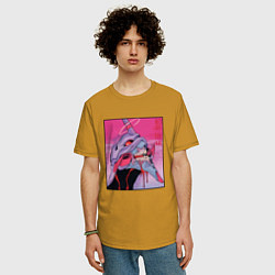 Футболка оверсайз мужская Ева 02 Neon Evangelion, цвет: горчичный — фото 2